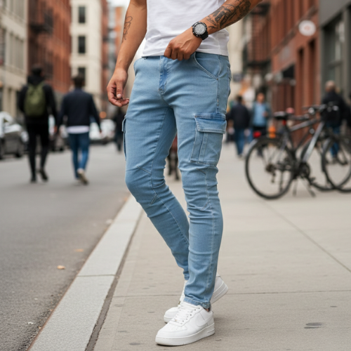 Men’s Tapered Cargo Denim Jeans | Stretch
