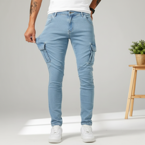 Men’s Tapered Cargo Denim Jeans | Stretch