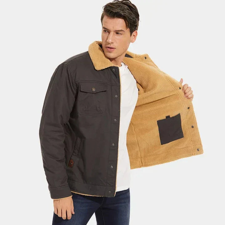 Herren-Winterjacke – Sherpa-Futter – Winddichte Außenschicht – Knopfverschluss vorne – Unverzichtbar bei kaltem Wetter