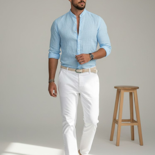 Men's Stand Collar Button Shirt | Long Sleeve