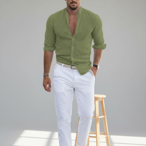 Men's Stand Collar Button Shirt | Long Sleeve