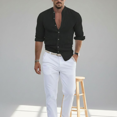 Men's Stand Collar Button Shirt | Long Sleeve