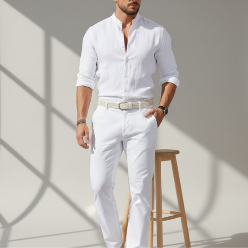 Men's Stand Collar Button Shirt | Long Sleeve