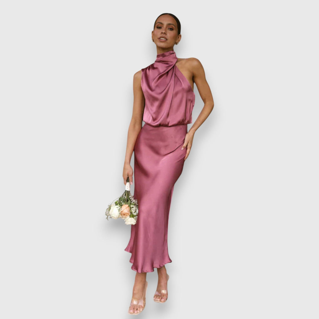 Satin-Midikleid für Damen – Neckholder