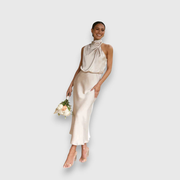 Satin-Midikleid für Damen – Neckholder