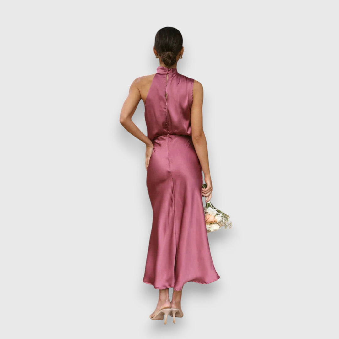 Satin-Midikleid für Damen – Neckholder