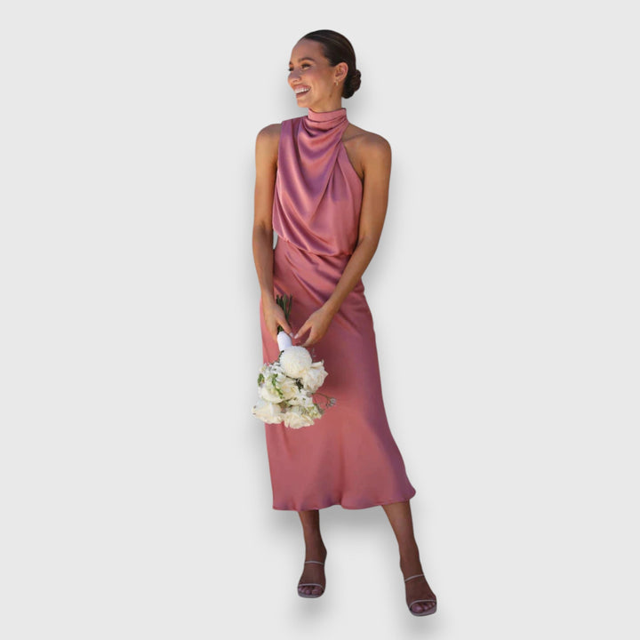 Satin-Midikleid für Damen – Neckholder