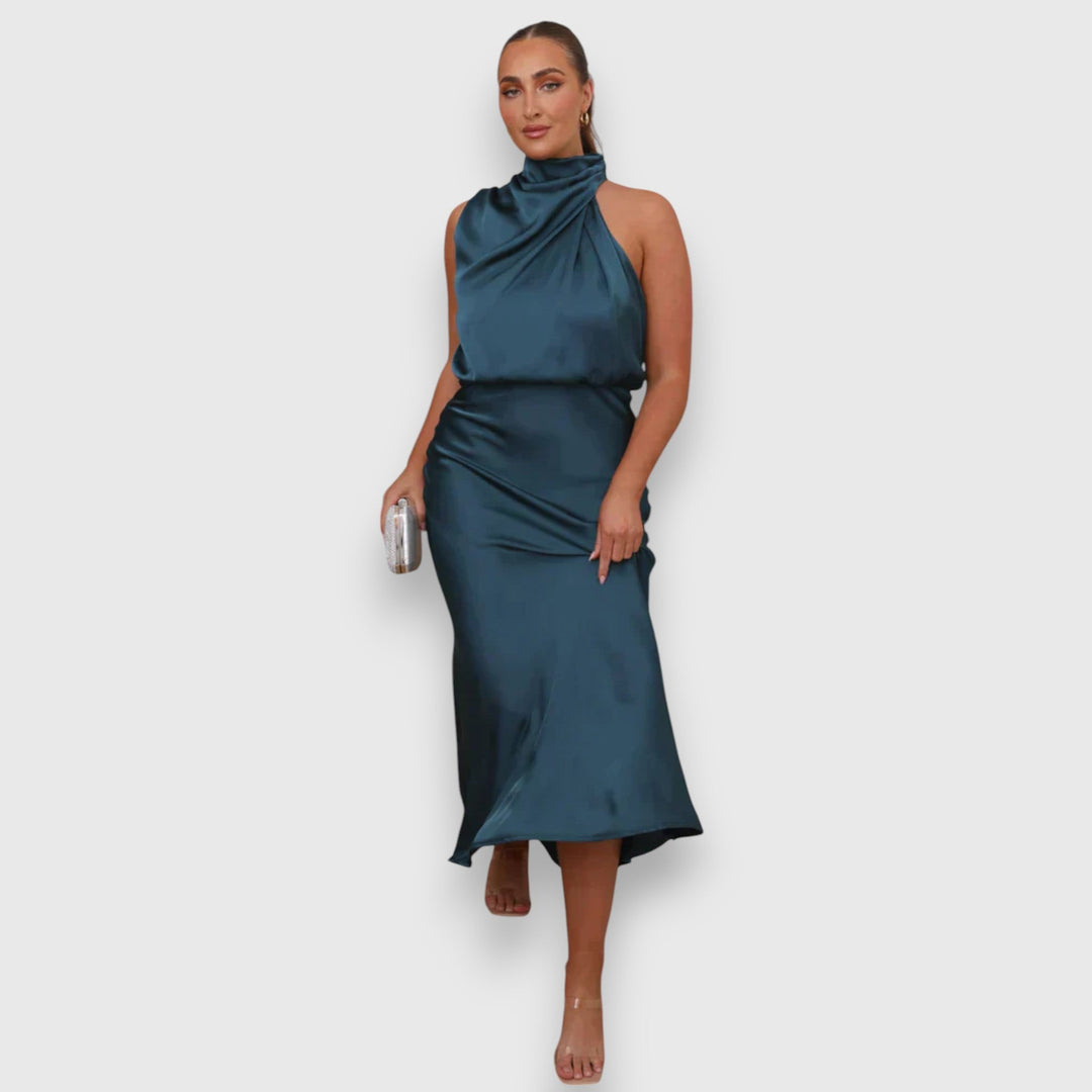 Satin-Midikleid für Damen – Neckholder