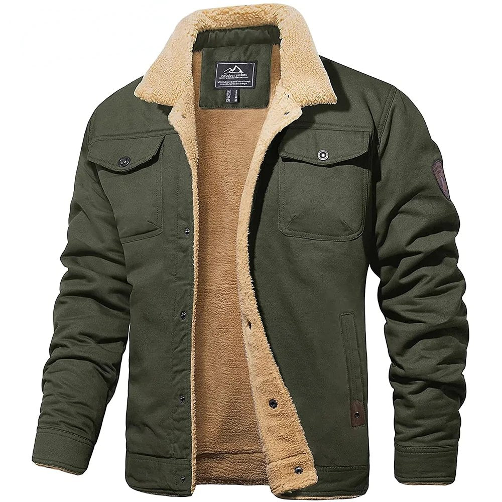 Herren-Winterjacke – Sherpa-Futter – Winddichte Außenschicht – Knopfverschluss vorne – Unverzichtbar bei kaltem Wetter