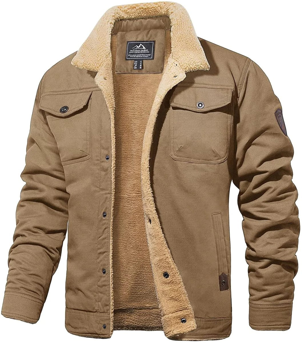 Herren-Winterjacke – Sherpa-Futter – Winddichte Außenschicht – Knopfverschluss vorne – Unverzichtbar bei kaltem Wetter