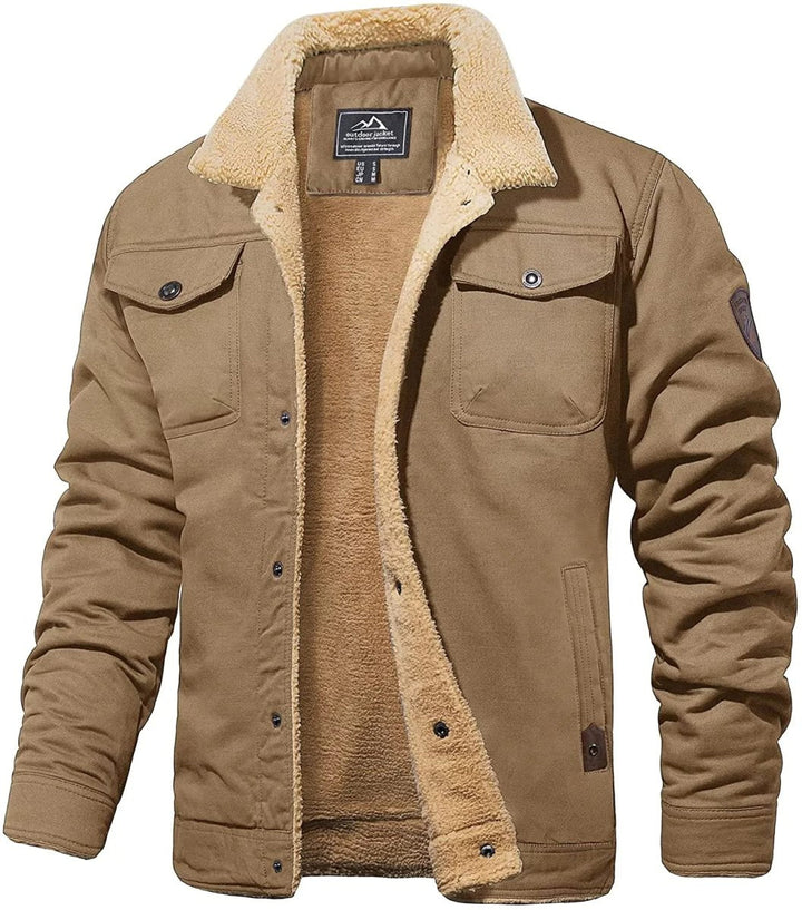 Herren-Winterjacke – Sherpa-Futter – Winddichte Außenschicht – Knopfverschluss vorne – Unverzichtbar bei kaltem Wetter