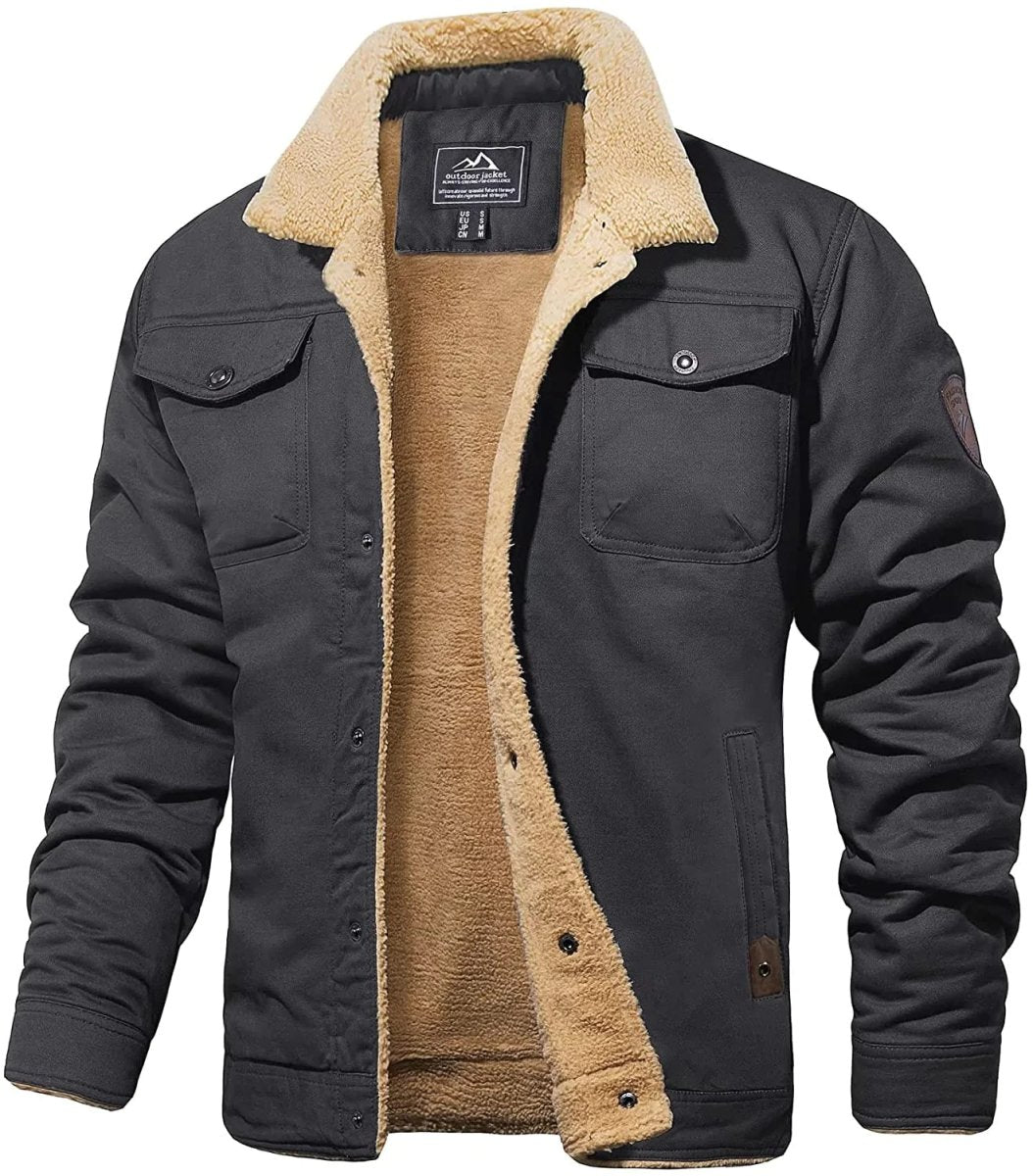 Herren-Winterjacke – Sherpa-Futter – Winddichte Außenschicht – Knopfverschluss vorne – Unverzichtbar bei kaltem Wetter