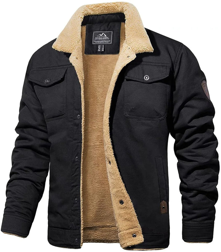 Herren-Winterjacke – Sherpa-Futter – Winddichte Außenschicht – Knopfverschluss vorne – Unverzichtbar bei kaltem Wetter