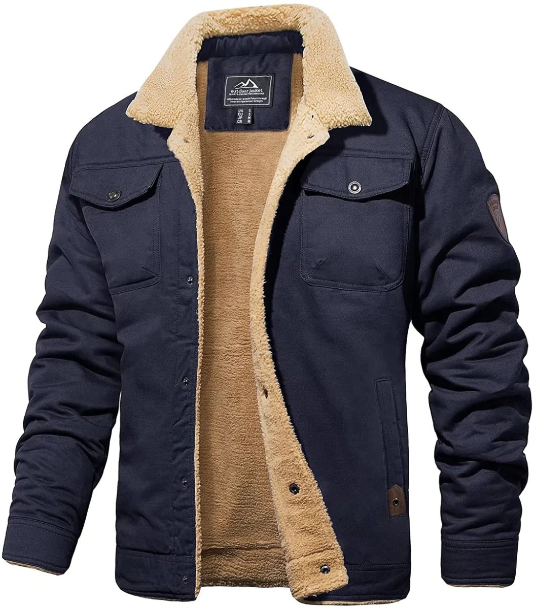 Herren-Winterjacke – Sherpa-Futter – Winddichte Außenschicht – Knopfverschluss vorne – Unverzichtbar bei kaltem Wetter