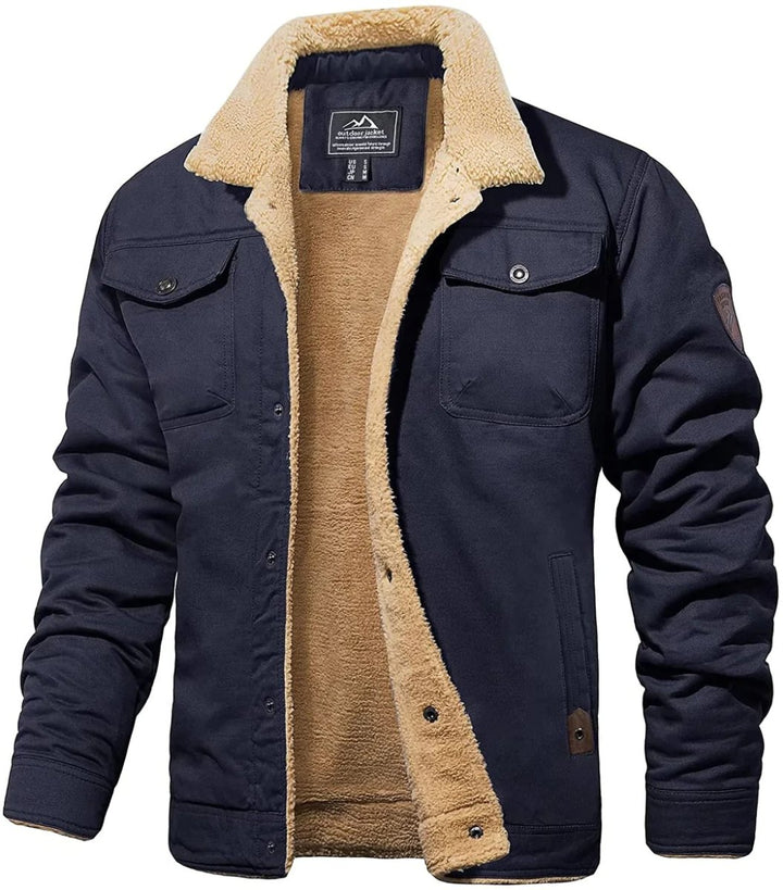 Herren-Winterjacke – Sherpa-Futter – Winddichte Außenschicht – Knopfverschluss vorne – Unverzichtbar bei kaltem Wetter